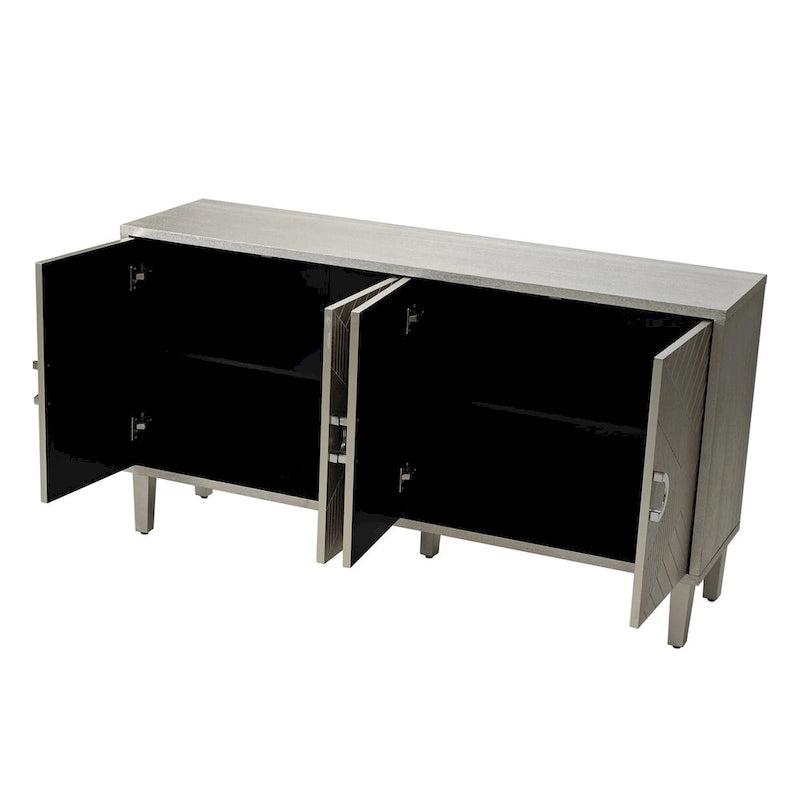 Bahut moderne à 4 portes avec panneaux géométriques, gris-bleu