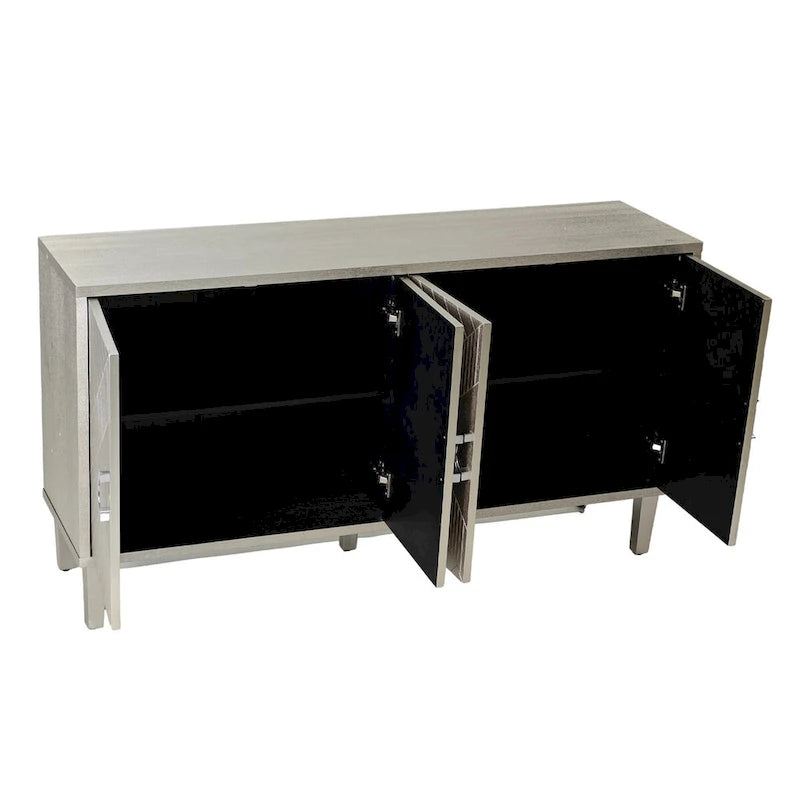 Bahut moderne à 4 portes avec panneaux géométriques, gris-bleu