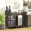 Meuble d'imprimante industriel rustique marron avec ports de charge USB et meuble de rangement roulant pour unité centrale et destructeur de documents