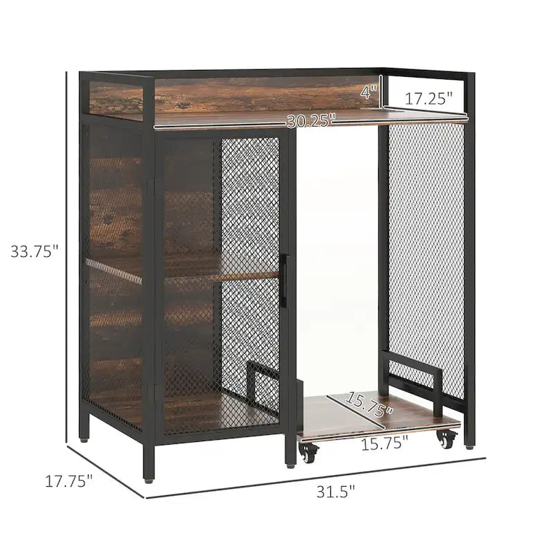 Meuble d'imprimante industriel rustique marron avec ports de charge USB et meuble de rangement roulant pour unité centrale et destructeur de documents
