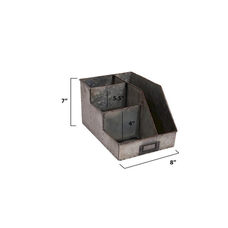 Organisateur de bureau en métal gris vieilli avec rangement rustique à 4 compartiments superposés