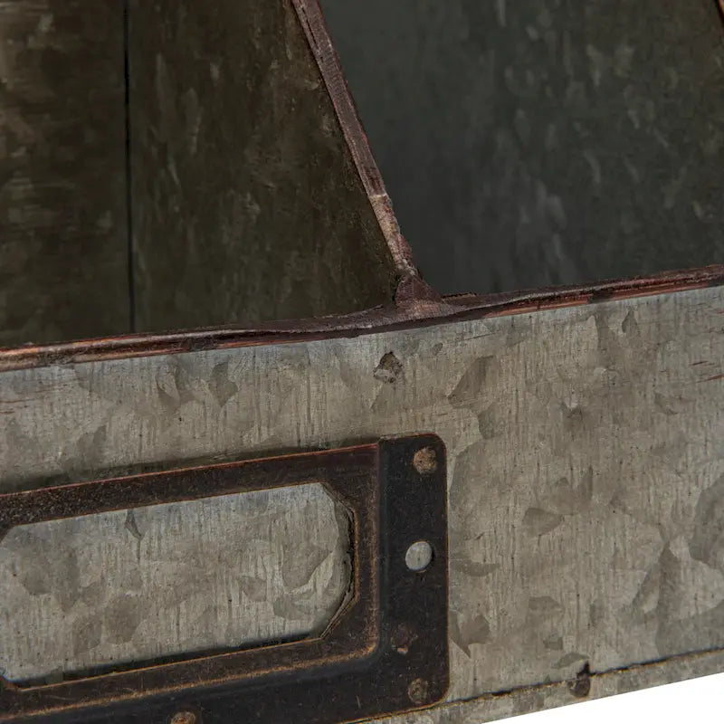 Organisateur de bureau en métal gris vieilli avec rangement rustique à 4 compartiments superposés