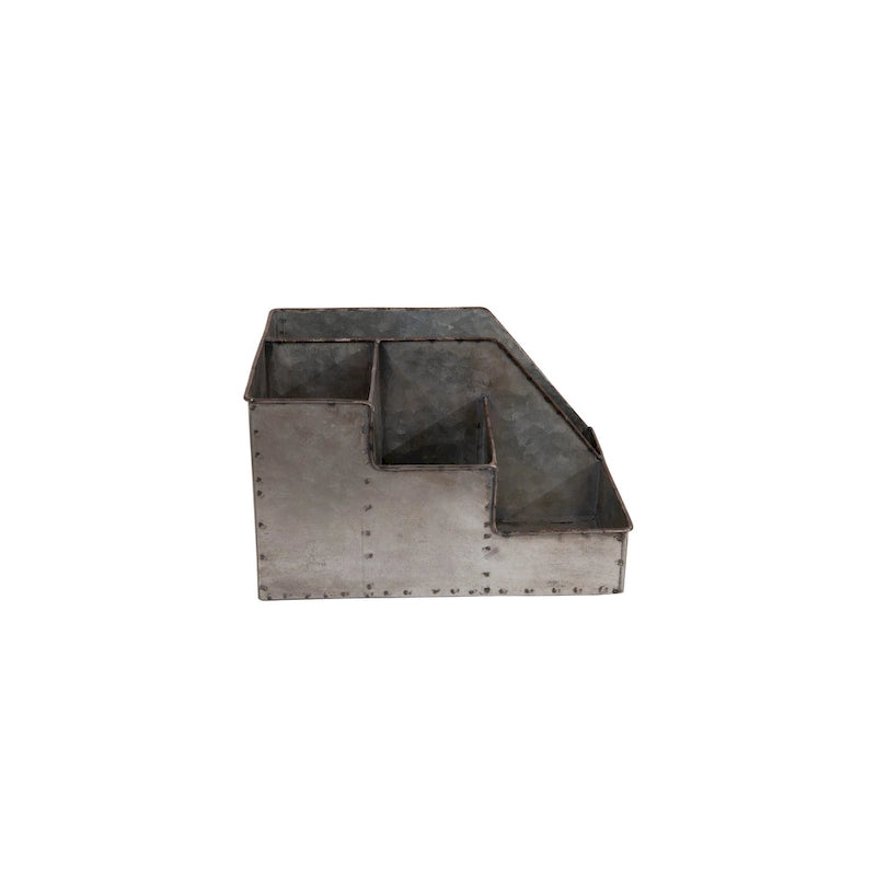 Organisateur de bureau en métal gris vieilli avec rangement rustique à 4 compartiments superposés