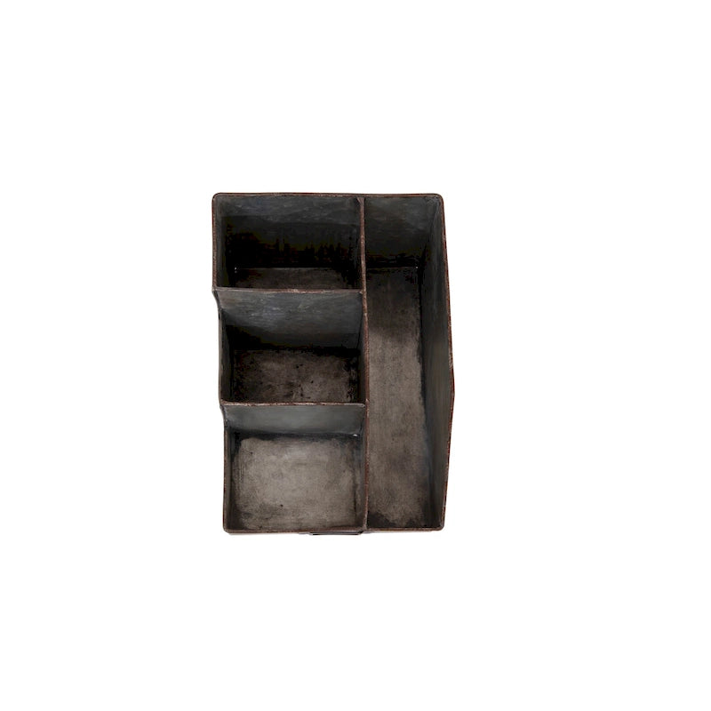 Organisateur de bureau en métal gris vieilli avec rangement rustique à 4 compartiments superposés