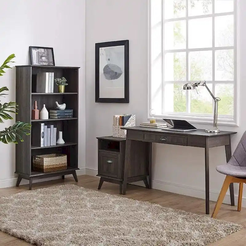 Meuble de classement en bois style Mid-Century avec étagère ouverte et tiroir à extension complète, Chêne fumé