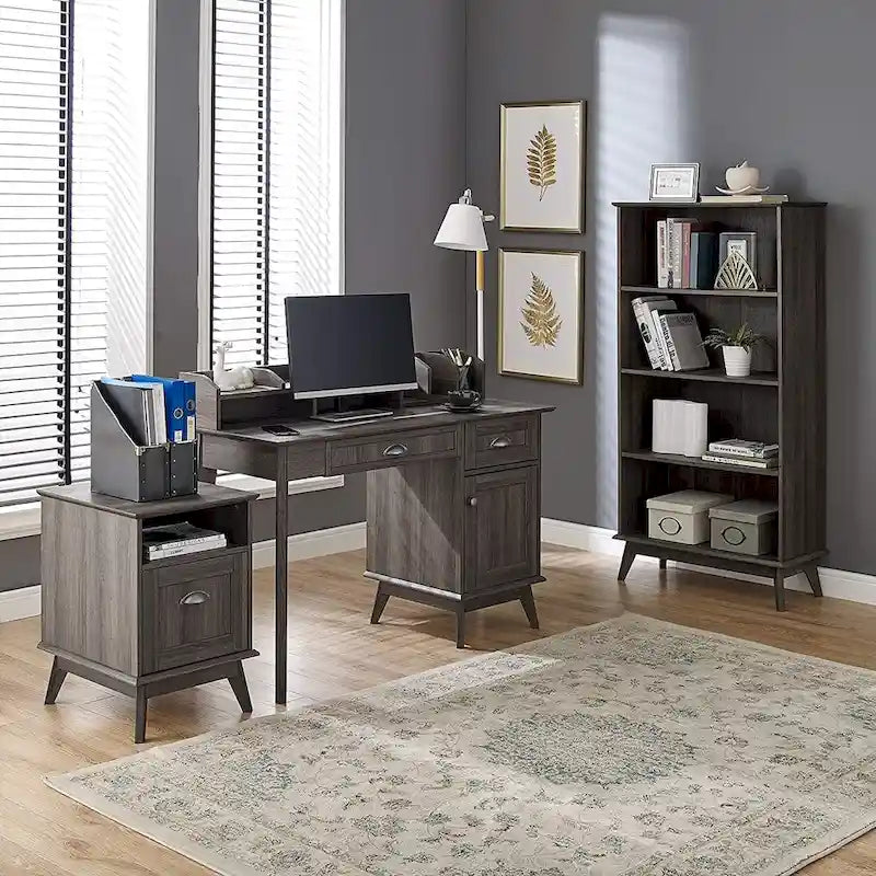 Meuble de classement en bois style Mid-Century avec étagère ouverte et tiroir à extension complète, Chêne fumé
