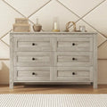 Commode de rangement 6 tiroirs style ferme en bois gris, blanc et marron antique