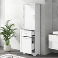 Armoire de rangement sur pied blanche et haute avec tiroirs, porte et étagère réglable