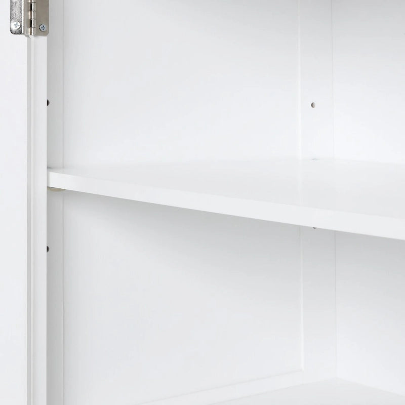 Armoire de rangement sur pied blanche et haute avec tiroirs, porte et étagère réglable