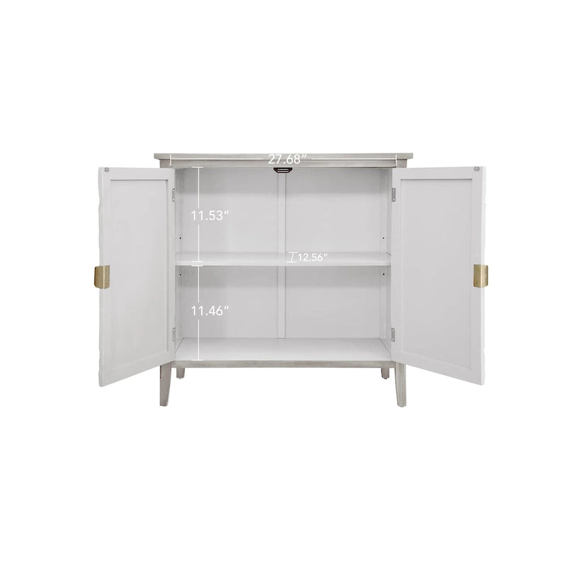 Meuble de rangement 2 portes gris et blanc avec motifs floraux sculptés pour chambre ou salon