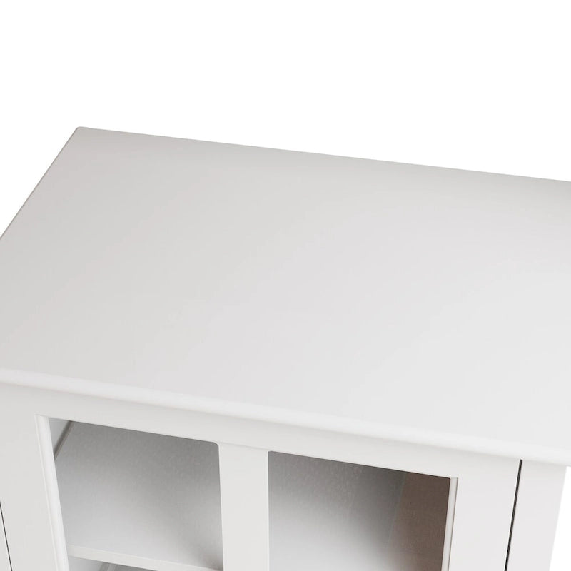 Meuble de rangement blanc à porte vitrée simple avec poignée cloche rétro et tiroir inférieur