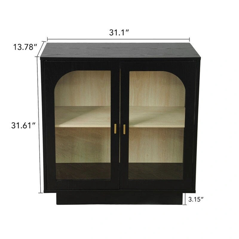 Meuble de rangement avec portes vitrées arquées Blanc Noir Poignée dorée Salon