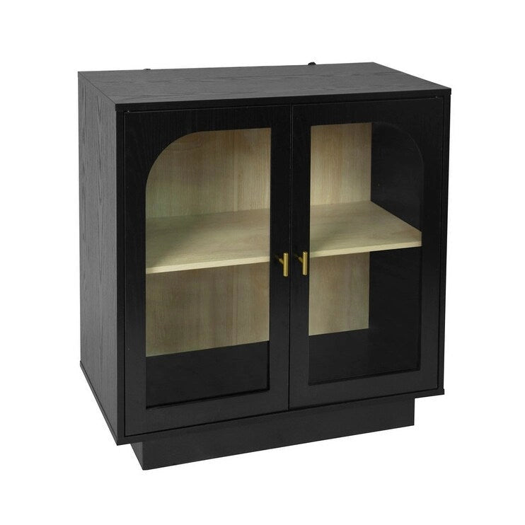 Meuble de rangement avec portes vitrées arquées Blanc Noir Poignée dorée Salon