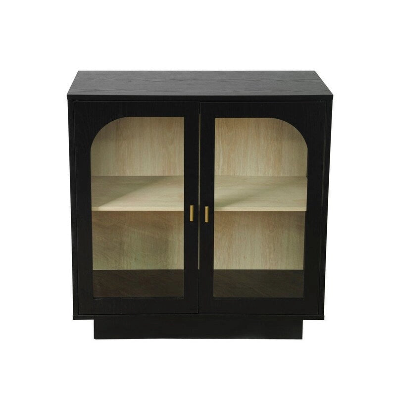 Meuble de rangement avec portes vitrées arquées Blanc Noir Poignée dorée Salon