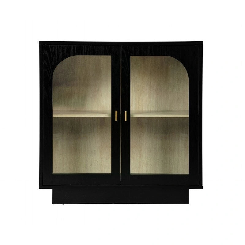 Meuble de rangement avec portes vitrées arquées Blanc Noir Poignée dorée Salon