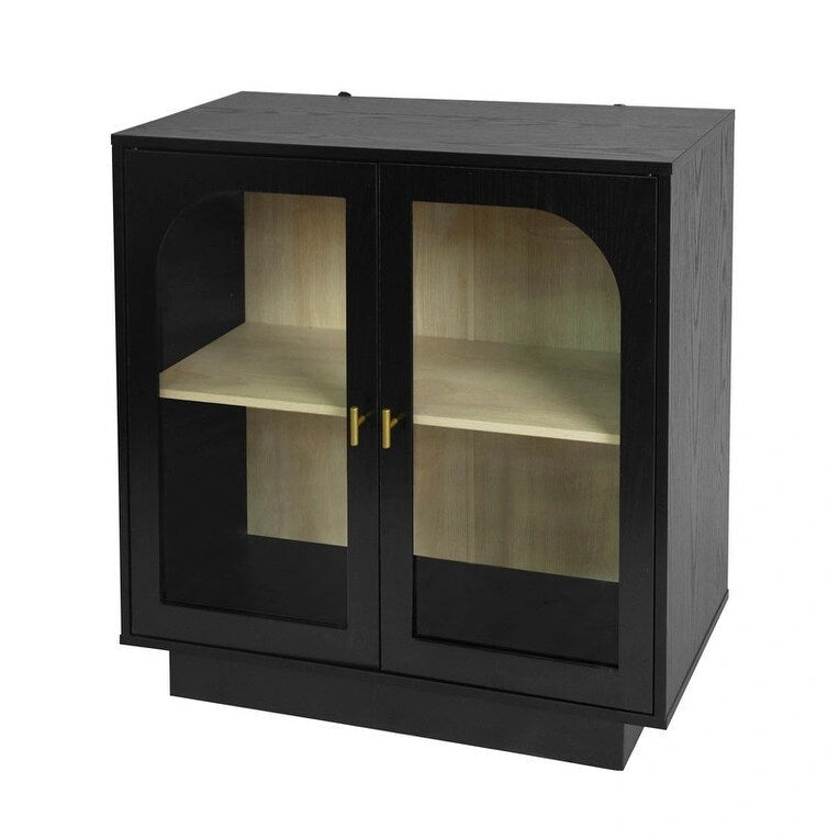 Meuble de rangement avec portes vitrées arquées Blanc Noir Poignée dorée Salon