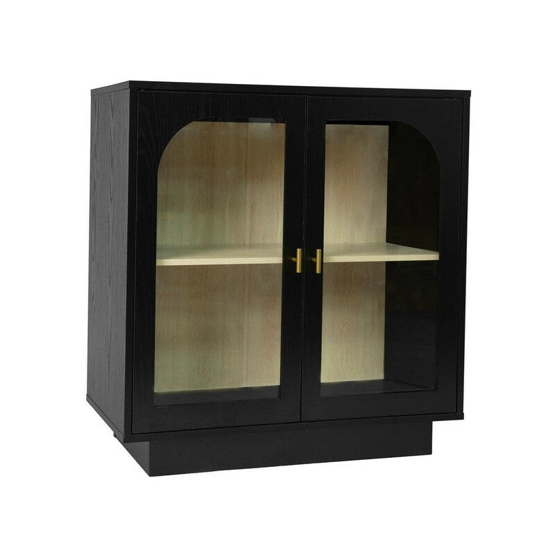 Meuble de rangement avec portes vitrées arquées Blanc Noir Poignée dorée Salon