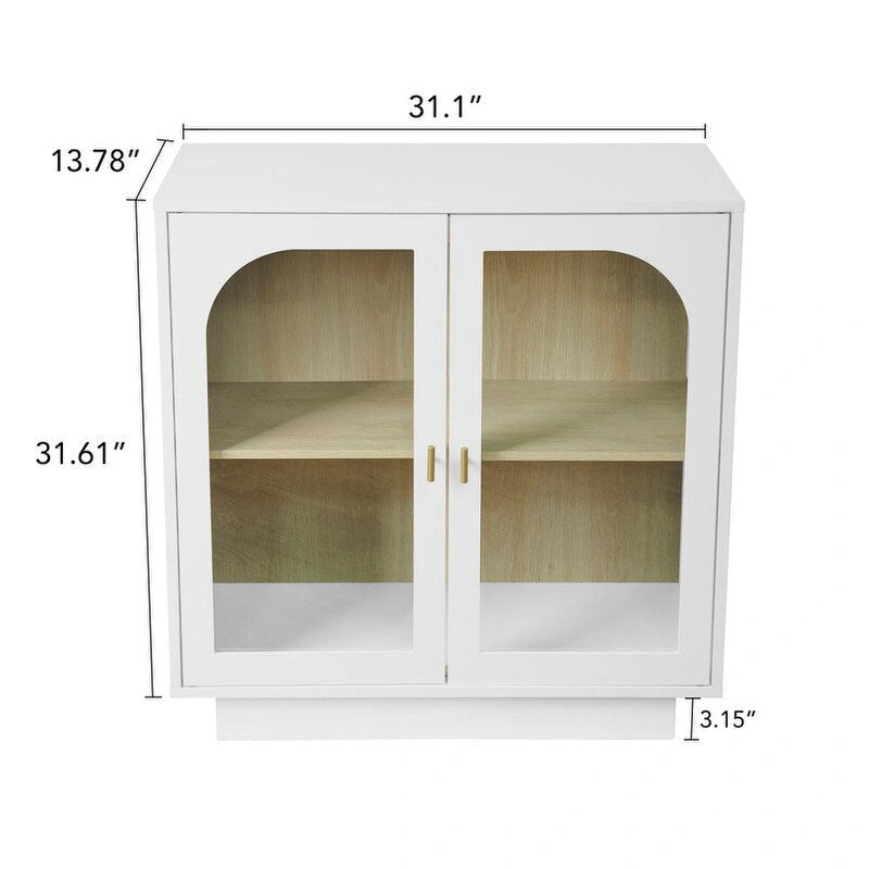 Meuble de rangement avec portes vitrées arquées Blanc Noir Poignée dorée Salon