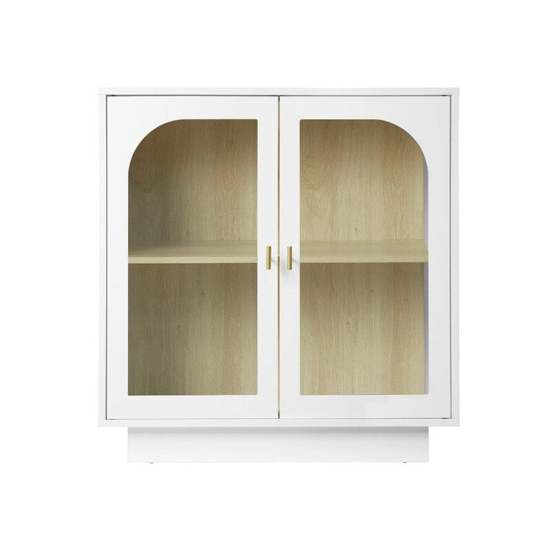 Meuble de rangement avec portes vitrées arquées Blanc Noir Poignée dorée Salon