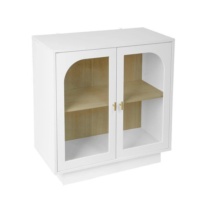 Meuble de rangement avec portes vitrées arquées Blanc Noir Poignée dorée Salon