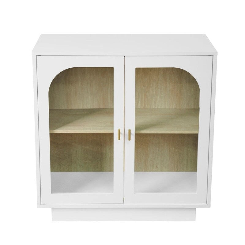 Meuble de rangement avec portes vitrées arquées Blanc Noir Poignée dorée Salon