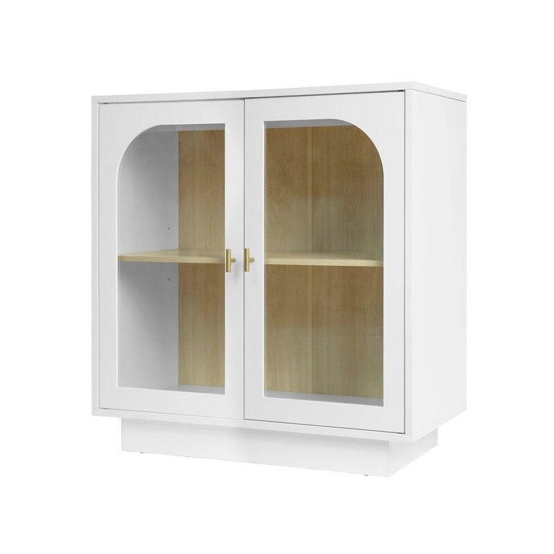 Meuble de rangement avec portes vitrées arquées Blanc Noir Poignée dorée Salon