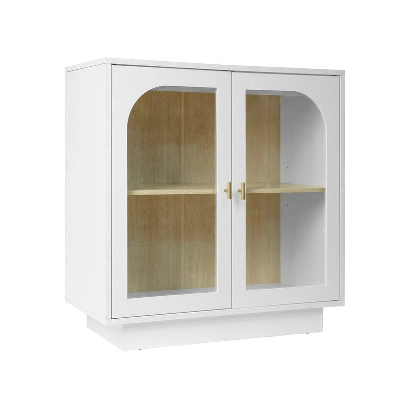 Meuble de rangement avec portes vitrées arquées Blanc Noir Poignée dorée Salon