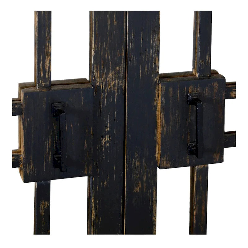 Buffet en bois de manguier avec quatre portes à miroir antique, finition noir foncé
