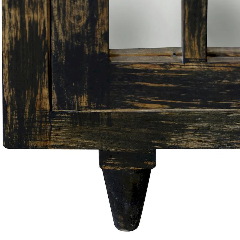 Buffet en bois de manguier avec quatre portes à miroir antique, finition noir foncé