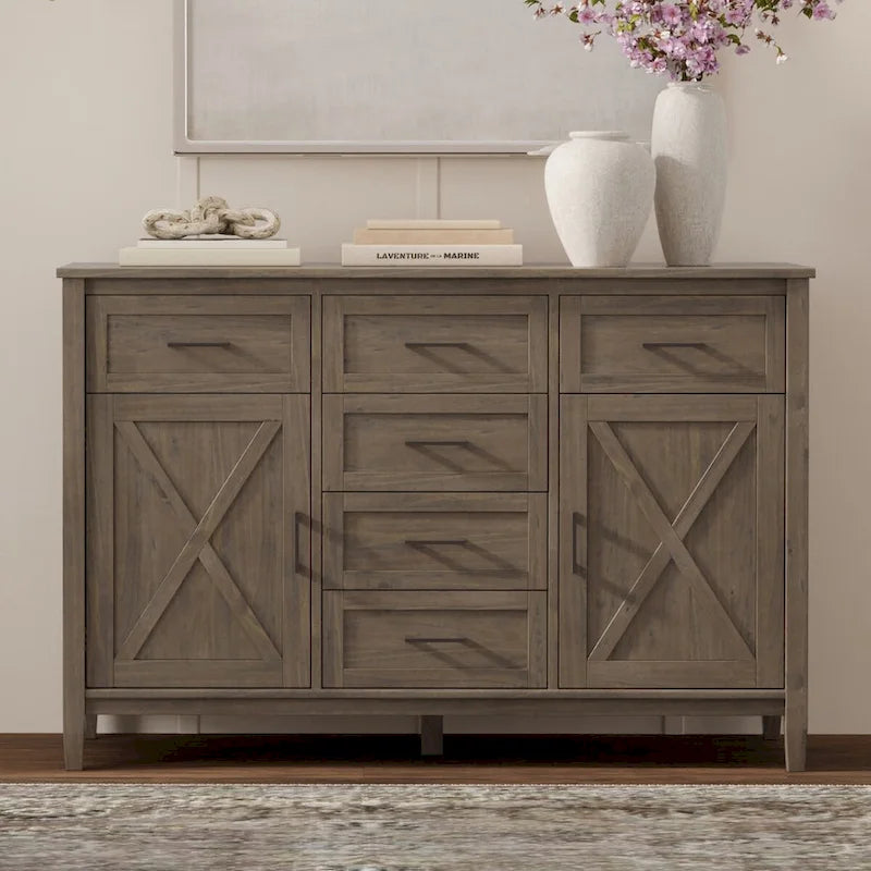 WYNDENHALL Cantina SOLID WOOD 54 inch Wide Rectangle Transitional Sideboard in Smoky Brown - 18 d x 54 w x 36 h