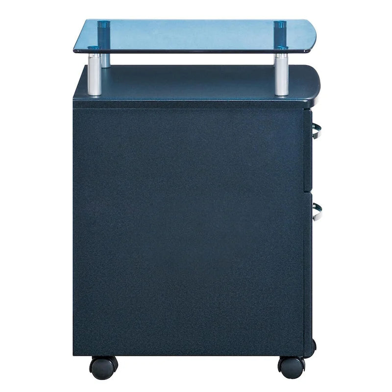 Classeur mobile à roulettes avec plateau en verre trempé et tiroirs verrouillables Gris graphite