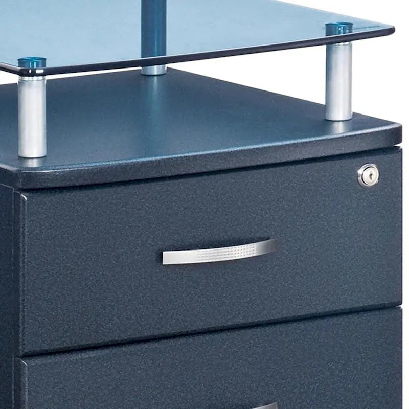 Classeur mobile à roulettes avec plateau en verre trempé et tiroirs verrouillables Gris graphite