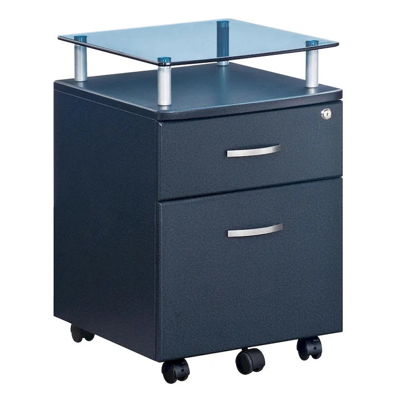 Classeur mobile à roulettes avec plateau en verre trempé et tiroirs verrouillables Gris graphite