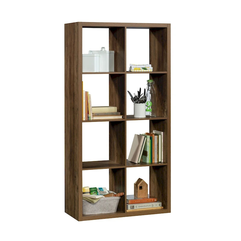 Bibliothèque de rangement 8 cubes, étagère ouverte, finition bois rustique