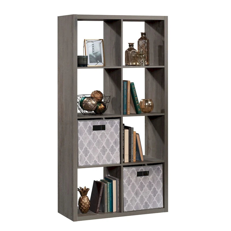 Bibliothèque de rangement 8 cubes, étagère ouverte, finition bois rustique