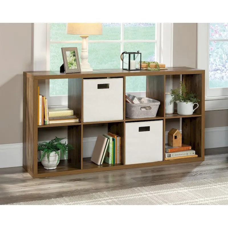 Bibliothèque de rangement 8 cubes, étagère ouverte, finition bois rustique