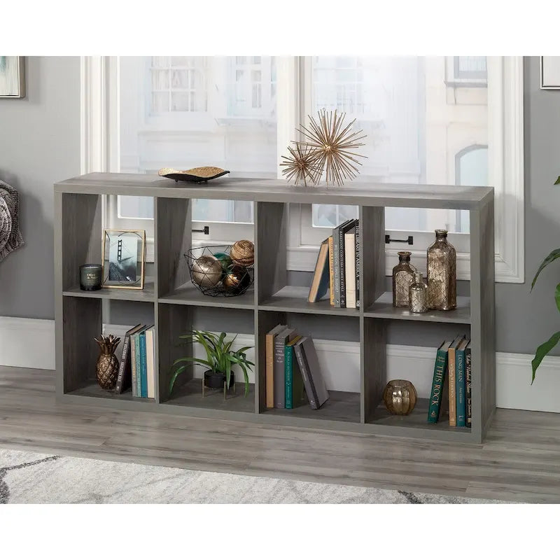 Bibliothèque de rangement 8 cubes, étagère ouverte, finition bois rustique