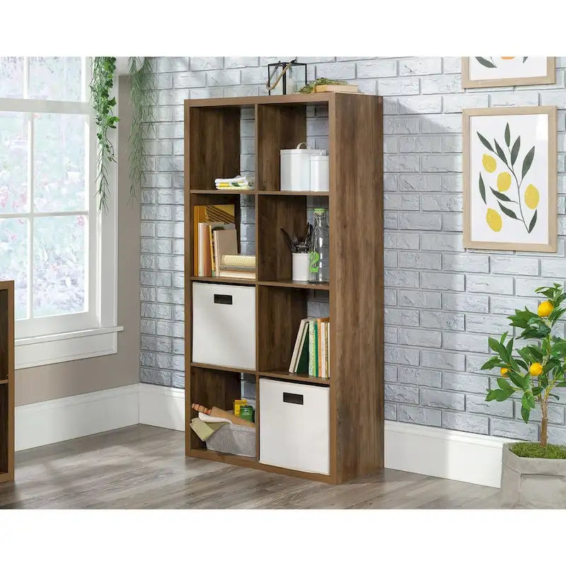 Bibliothèque de rangement 8 cubes, étagère ouverte, finition bois rustique