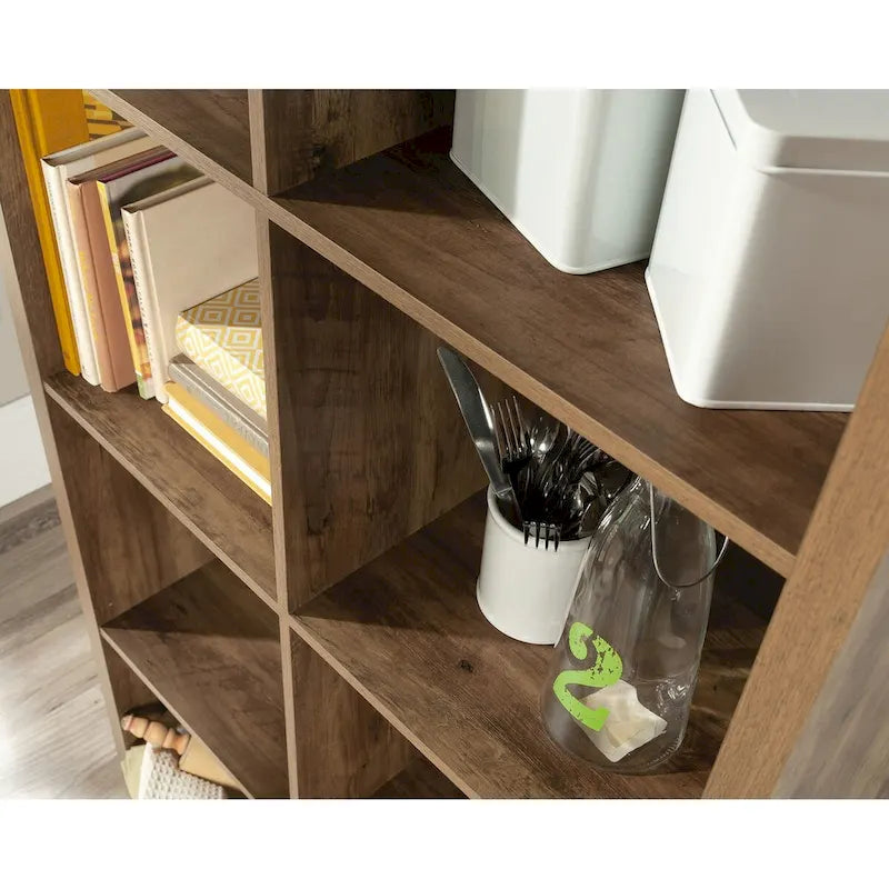 Bibliothèque de rangement 8 cubes, étagère ouverte, finition bois rustique