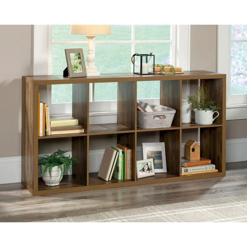 Bibliothèque de rangement 8 cubes, étagère ouverte, finition bois rustique