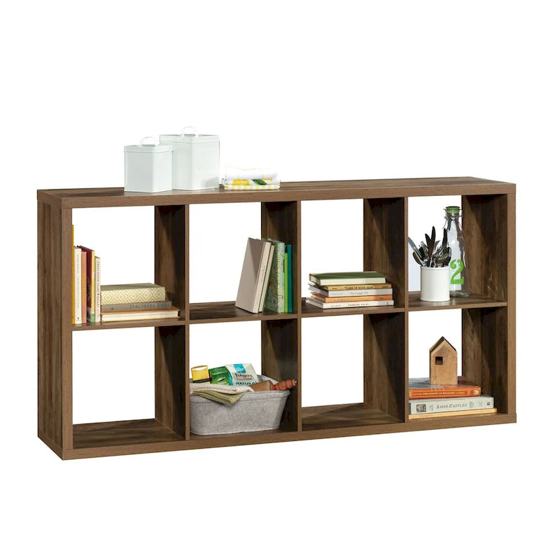Bibliothèque de rangement 8 cubes, étagère ouverte, finition bois rustique