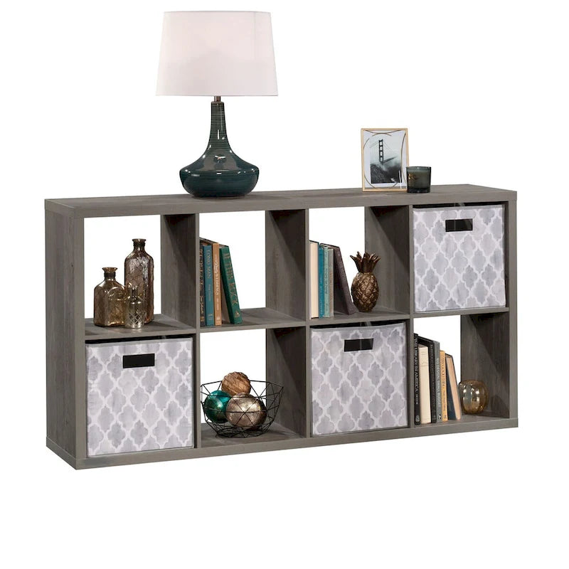 Bibliothèque de rangement 8 cubes, étagère ouverte, finition bois rustique
