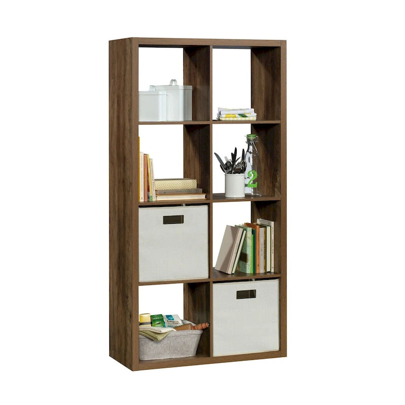 Bibliothèque de rangement 8 cubes, étagère ouverte, finition bois rustique