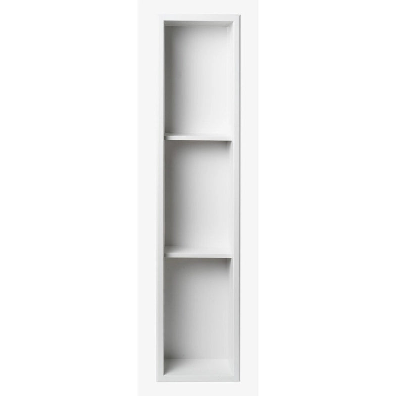 Niche de douche encastrée verticale triple étagère en acier inoxydable blanc mat 8 x 36