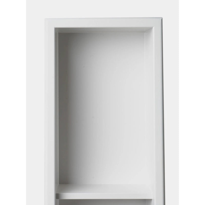 Niche de douche encastrée verticale triple étagère en acier inoxydable blanc mat 8 x 36