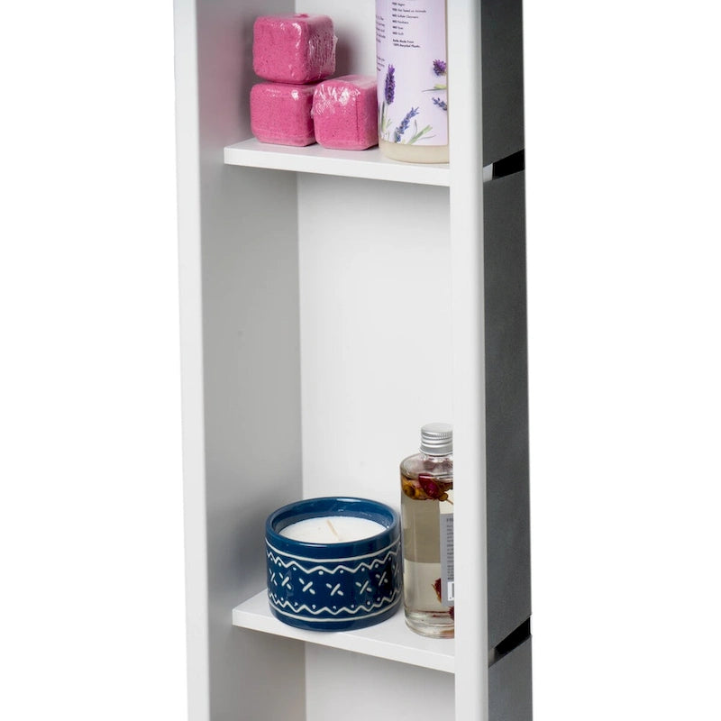 Niche de douche encastrée verticale triple étagère en acier inoxydable blanc mat 8 x 36