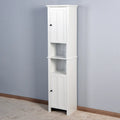 Armoire de rangement haute blanche autoportante avec 2 portes et étagères ouvertes