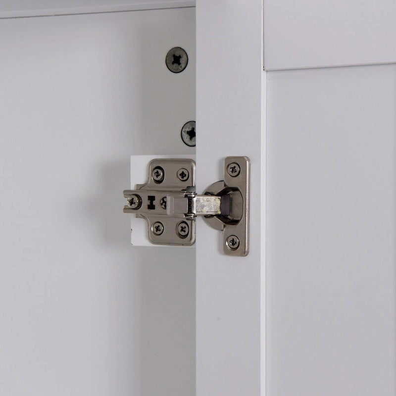 Armoire de rangement haute blanche autoportante avec 2 portes et étagères ouvertes