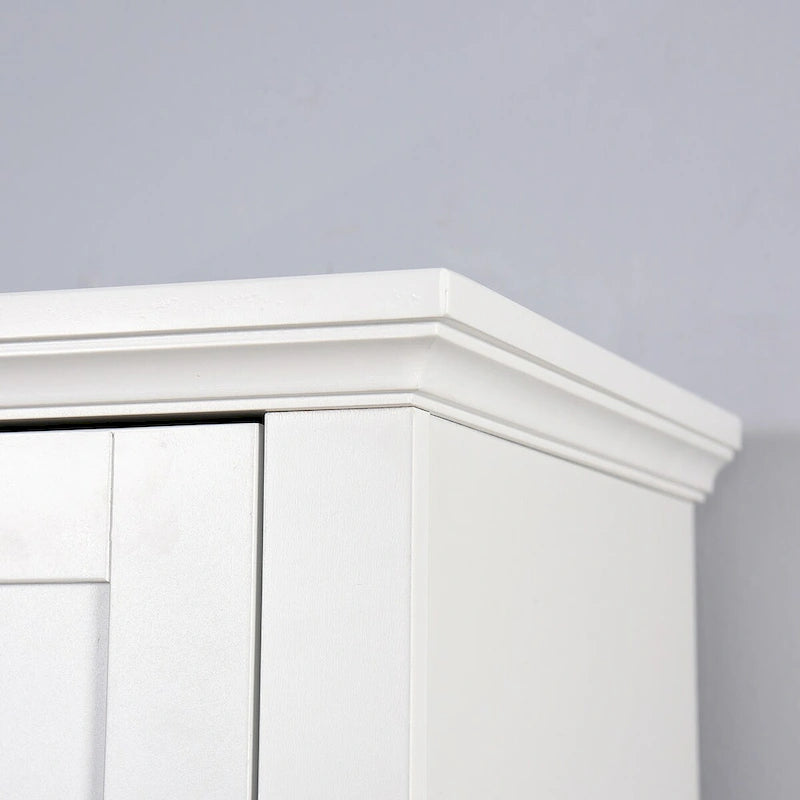 Armoire de rangement haute blanche autoportante avec 2 portes et étagères ouvertes