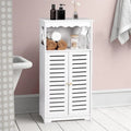 Meuble de Rangement de Salle de Bain Blanc sur Pied avec Doubles Portes à Persiennes